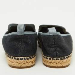 Fendi Navy Blue/Grey Denim and Patent Leather Junia Cap Toe Espadrille Flats Size 38