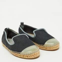 Fendi Navy Blue/Grey Denim and Patent Leather Junia Cap Toe Espadrille Flats Size 38
