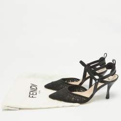 Pre Owned Fendi Black Lace and Leather Colibri Lite Slingback Pumps Size 37