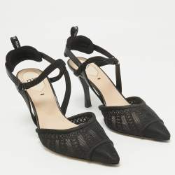 Pre Owned Fendi Black Lace and Leather Colibri Lite Slingback Pumps Size 37
