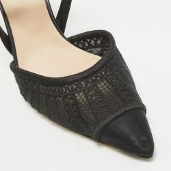 Pre Owned Fendi Black Lace and Leather Colibri Lite Slingback Pumps Size 37