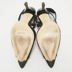 Pre Owned Fendi Black Lace and Leather Colibri Lite Slingback Pumps Size 37