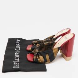 Fendi Brown/Black Satin Logo Twist Knotted Block Heel Sandals Size 36