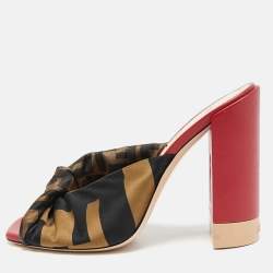 Fendi Brown/Black Satin Logo Twist Knotted Block Heel Sandals Size 36