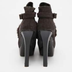 Fendi Brown Fur and Suede Fendista Ankle Length Boots Size 38