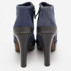 Fendi Navy Blue/Blue Leather and Suede Ankle Length Boots Size 37.5