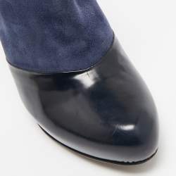 Fendi Navy Blue/Blue Leather and Suede Ankle Length Boots Size 37.5