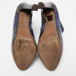 Fendi Navy Blue/Blue Leather and Suede Ankle Length Boots Size 37.5