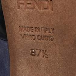 Fendi Navy Blue/Blue Leather and Suede Ankle Length Boots Size 37.5