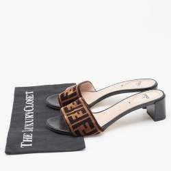 Fendi Two Tone Zucca Velvet Slide Sandals Size 39