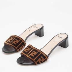 Fendi Two Tone Zucca Velvet Slide Sandals Size 39