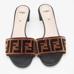 Fendi Two Tone Zucca Velvet Slide Sandals Size 39