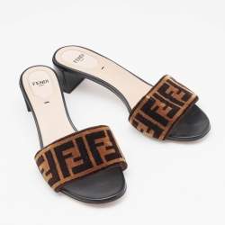 Fendi Two Tone Zucca Velvet Slide Sandals Size 39