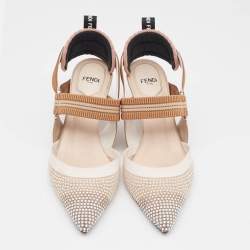 Pre Owned Fendi Multicolor Fabric and Mesh Crystal Embellished Colibri Pumps Size 36