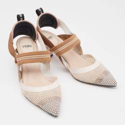 Pre Owned Fendi Multicolor Fabric and Mesh Crystal Embellished Colibri Pumps Size 36