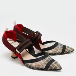 Pre Owned Fendi Multicolor Zucca Mesh and Fabric Colibri Pumps Size 37.5