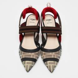 Pre Owned Fendi Multicolor Zucca Mesh and Fabric Colibri Pumps Size 37.5