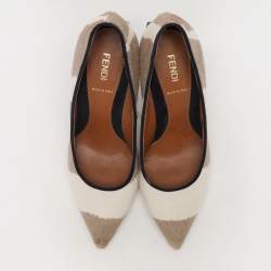 Pre Owned Fendi Beige/White Calf Hair Diamond Pumps Size 38.5