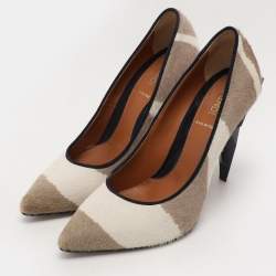 Pre Owned Fendi Beige/White Calf Hair Diamond Pumps Size 38.5
