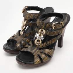 Fendi Black/Yellow Leather Embellished Ankle Strap Sandals Size 39