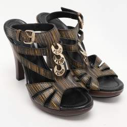 Fendi Black/Yellow Leather Embellished Ankle Strap Sandals Size 39