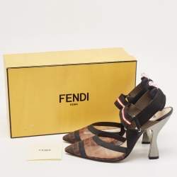Pre Owned Fendi Black/Brown Zucca Mesh and Fabric Colibri Pumps Size 38