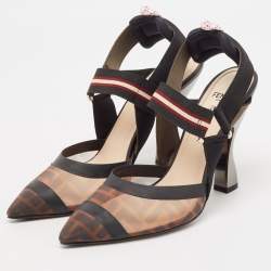 Pre Owned Fendi Black/Brown Zucca Mesh and Fabric Colibri Pumps Size 38