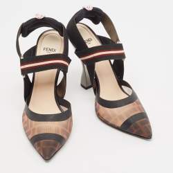 Pre Owned Fendi Black/Brown Zucca Mesh and Fabric Colibri Pumps Size 38