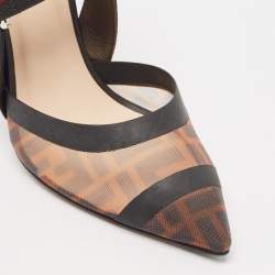 Pre Owned Fendi Black/Brown Zucca Mesh and Fabric Colibri Pumps Size 38
