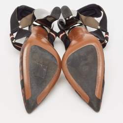 Pre Owned Fendi Black/Brown Zucca Mesh and Fabric Colibri Pumps Size 38
