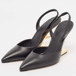 Fendi Black Leather Fendi First Slingback Pumps Size 38.5