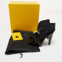 Fendi Black Mesh and Patent Ankle Strap Sandals Size 38