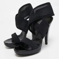 Fendi Black Mesh and Patent Ankle Strap Sandals Size 38
