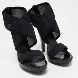 Fendi Black Mesh and Patent Ankle Strap Sandals Size 38