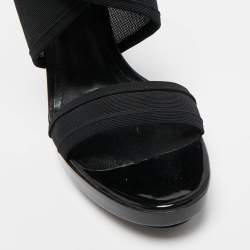 Fendi Black Mesh and Patent Ankle Strap Sandals Size 38
