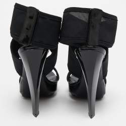 Fendi Black Mesh and Patent Ankle Strap Sandals Size 38