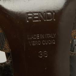 Pre Owned Fendi Tobacco Zucca Canvas and Leather Peep Toe Pumps Size 38