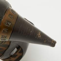 Pre Owned Fendi Tobacco Zucca Canvas and Leather Peep Toe Pumps Size 38