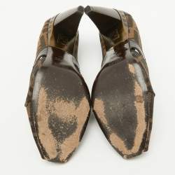 Pre Owned Fendi Tobacco Zucca Canvas and Leather Peep Toe Pumps Size 38