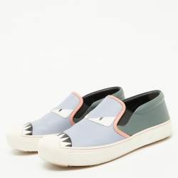 Fendi Multicolor Leather Monster Slip On Sneakers Size 38