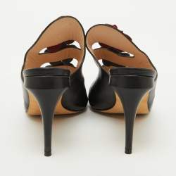Fendi Black Leather Floral Applique Mules Size 37.5