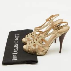 Fendi Metallic Gold Suede Caged Ankle Strap Platform Sandals Size 37.5