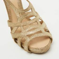 Fendi Metallic Gold Suede Caged Ankle Strap Platform Sandals Size 37.5