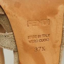 Fendi Metallic Gold Suede Caged Ankle Strap Platform Sandals Size 37.5