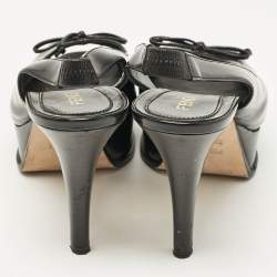 Fendi Black Patent Leather Peep Toe Slingback Platform Sandals Size 39
