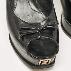Fendi Black Patent Leather Peep Toe Slingback Platform Sandals Size 39