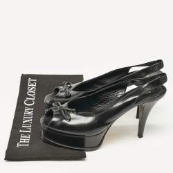 Fendi Black Patent Leather Peep Toe Slingback Platform Sandals Size 39