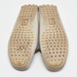 Fendi Grey Leather Studded Flowerland Loafers Size 38