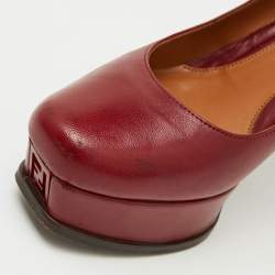 Pre Owned Fendi Dark Red Leather Fendista Platform Pumps Size 37