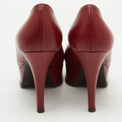 Pre Owned Fendi Dark Red Leather Fendista Platform Pumps Size 37